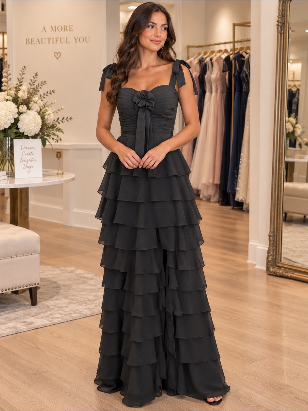 Black Formal Prom Dress Ruffle Slit Wedding Guest NWT Size Small